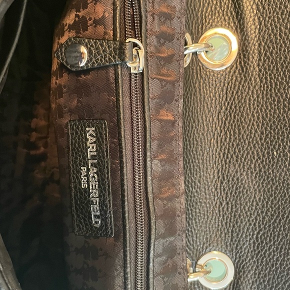 Karl Lagerfeld Paris Agyness Medium Shoulder Bag Black with silver hardware - Picture 3 of 7